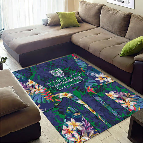 New Zealand Warriors Area Rug Tropical Polynesian Floral Pattern With Green And Blue Accents