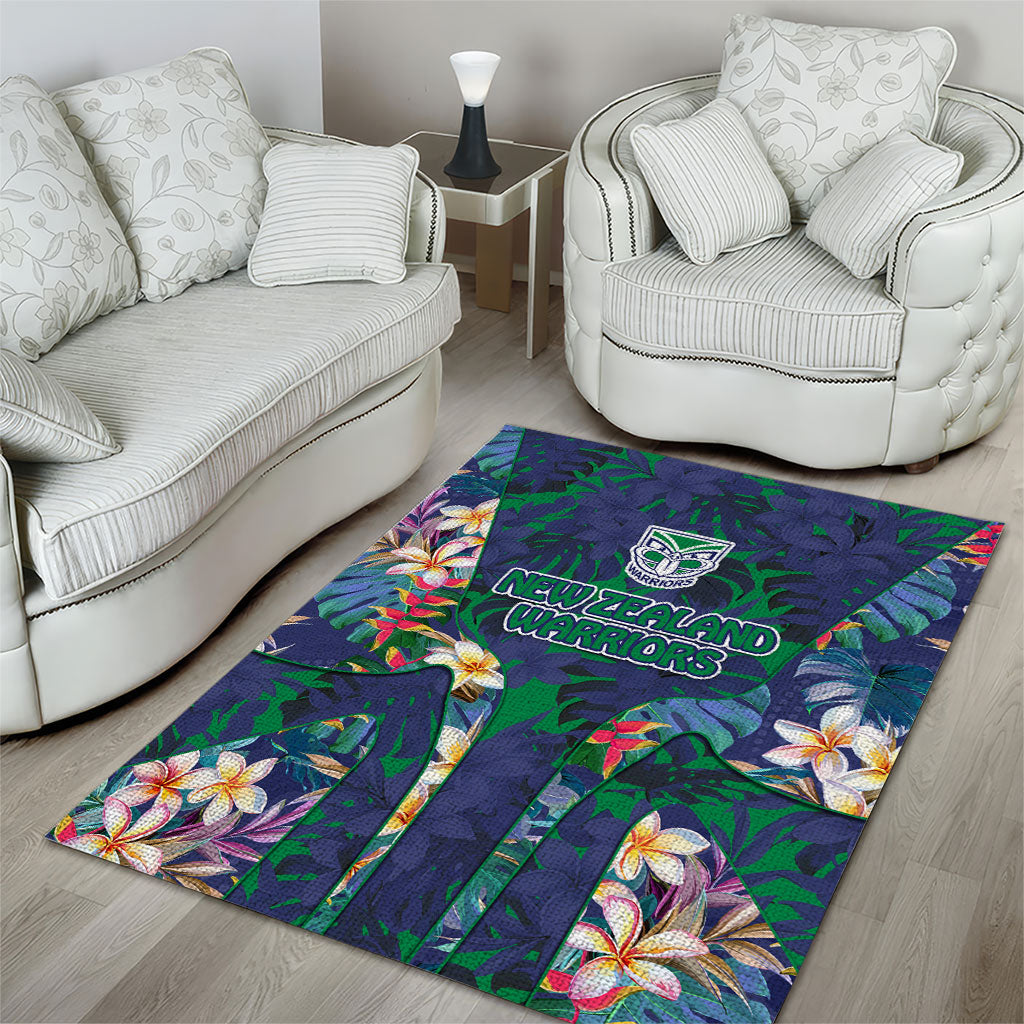 New Zealand Warriors Area Rug Tropical Polynesian Floral Pattern With Green And Blue Accents