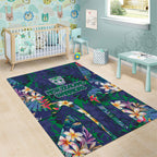 New Zealand Warriors Area Rug Tropical Polynesian Floral Pattern With Green And Blue Accents