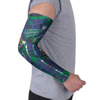 New Zealand Warriors Arm Sleeves Tropical Polynesian Floral Pattern With Green And Blue Accents