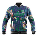 New Zealand Warriors Baseball Jacket Tropical Polynesian Floral Pattern With Green And Blue Accents