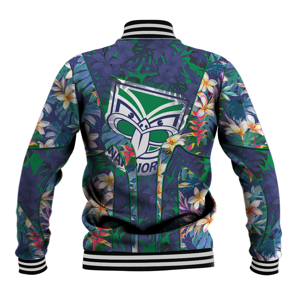 New Zealand Warriors Baseball Jacket Tropical Polynesian Floral Pattern With Green And Blue Accents