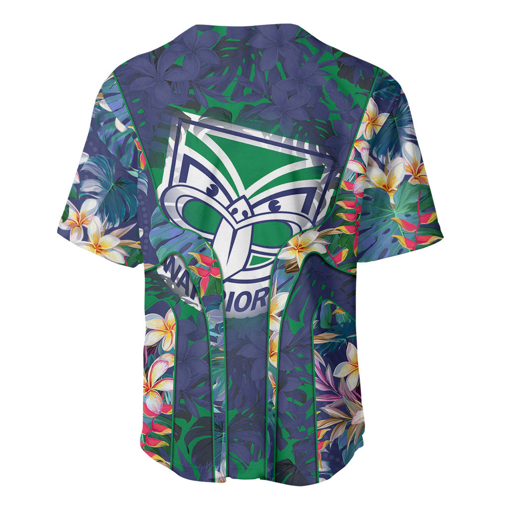 New Zealand Warriors Baseball Jersey Tropical Polynesian Floral Pattern With Green And Blue Accents