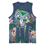 New Zealand Warriors Basketball Jersey Tropical Polynesian Floral Pattern With Green And Blue Accents