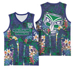 New Zealand Warriors Basketball Jersey Tropical Polynesian Floral Pattern With Green And Blue Accents