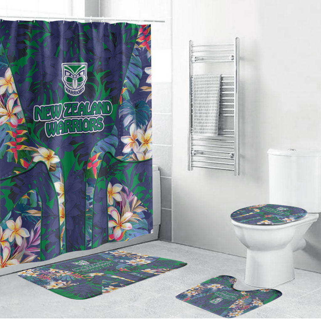 New Zealand Warriors Bathroom Set Tropical Polynesian Floral Pattern With Green And Blue Accents