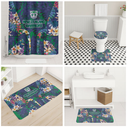 New Zealand Warriors Bathroom Set Tropical Polynesian Floral Pattern With Green And Blue Accents