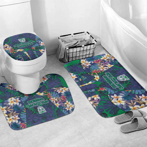 New Zealand Warriors Bathroom Set Tropical Polynesian Floral Pattern With Green And Blue Accents