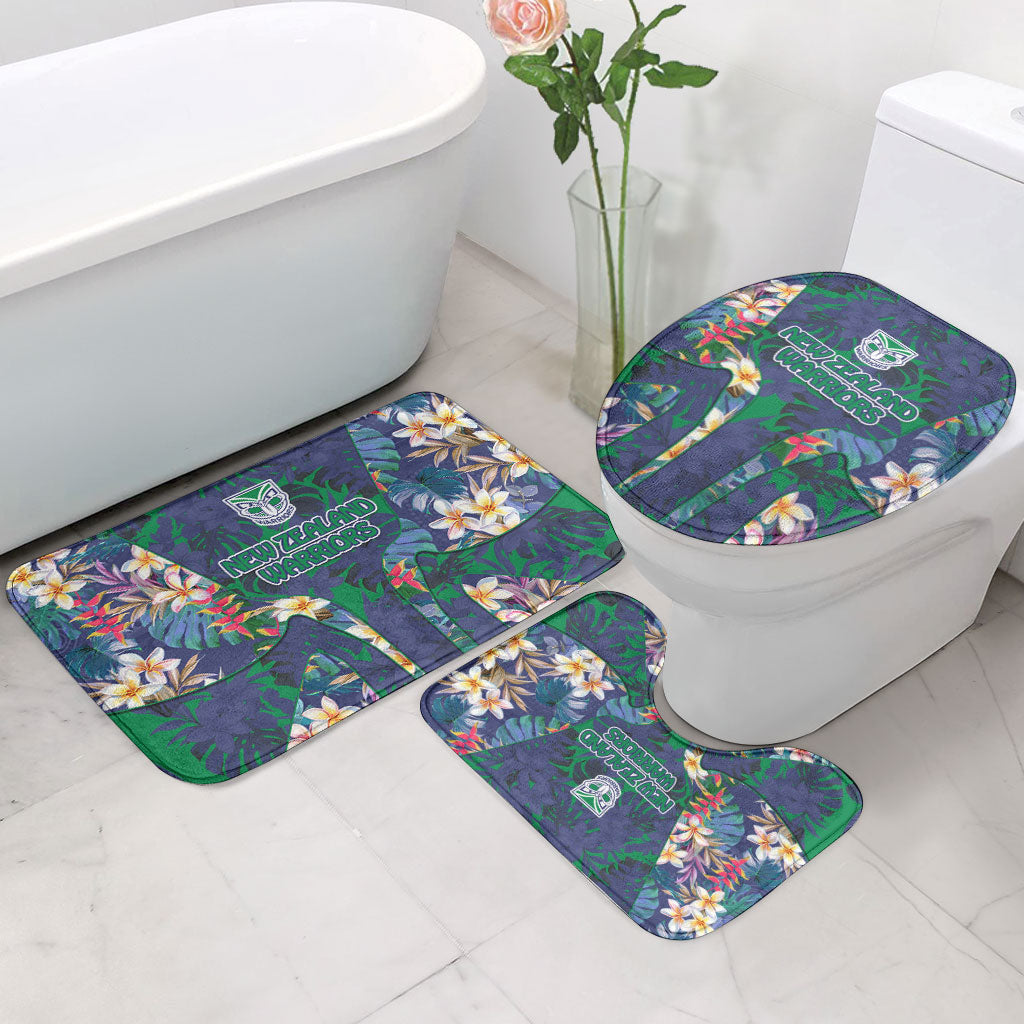 New Zealand Warriors Bathroom Set Tropical Polynesian Floral Pattern With Green And Blue Accents