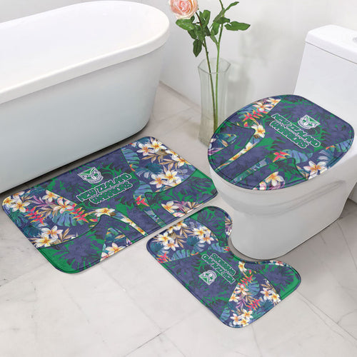 New Zealand Warriors Bathroom Set Tropical Polynesian Floral Pattern With Green And Blue Accents