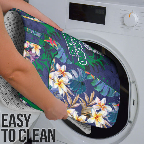 New Zealand Warriors Bathroom Set Tropical Polynesian Floral Pattern With Green And Blue Accents
