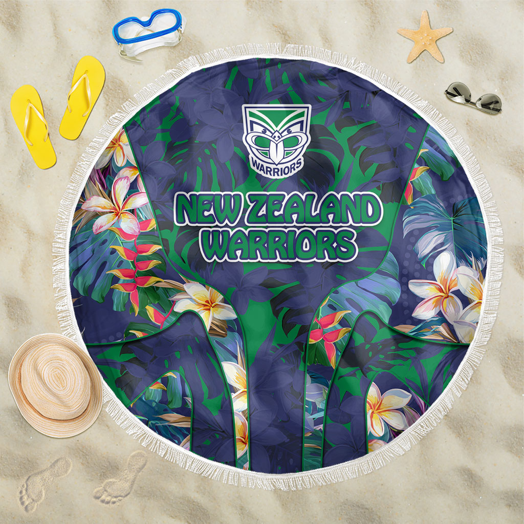 New Zealand Warriors Beach Blanket Tropical Polynesian Floral Pattern With Green And Blue Accents