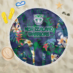 New Zealand Warriors Beach Blanket Tropical Polynesian Floral Pattern With Green And Blue Accents