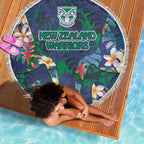 New Zealand Warriors Beach Blanket Tropical Polynesian Floral Pattern With Green And Blue Accents