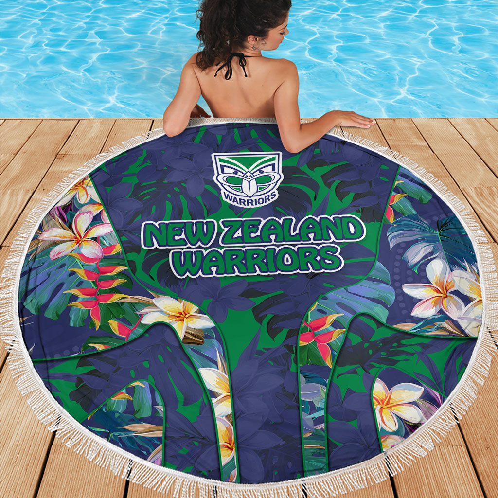 New Zealand Warriors Beach Blanket Tropical Polynesian Floral Pattern With Green And Blue Accents