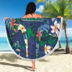 New Zealand Warriors Beach Blanket Tropical Polynesian Floral Pattern With Green And Blue Accents