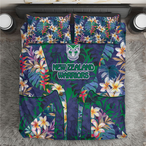 New Zealand Warriors Bedding Set Tropical Polynesian Floral Pattern With Green And Blue Accents