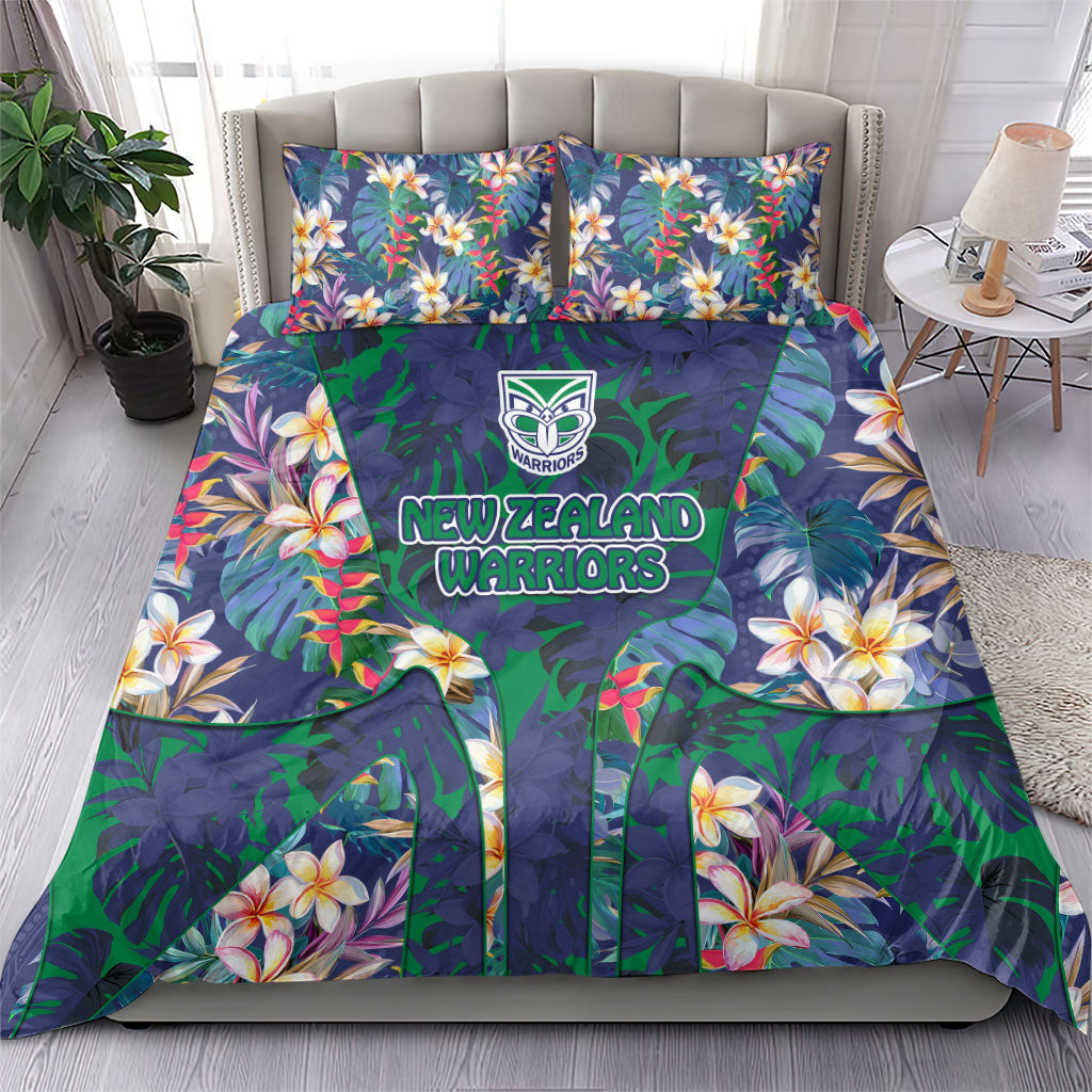 New Zealand Warriors Bedding Set Tropical Polynesian Floral Pattern With Green And Blue Accents