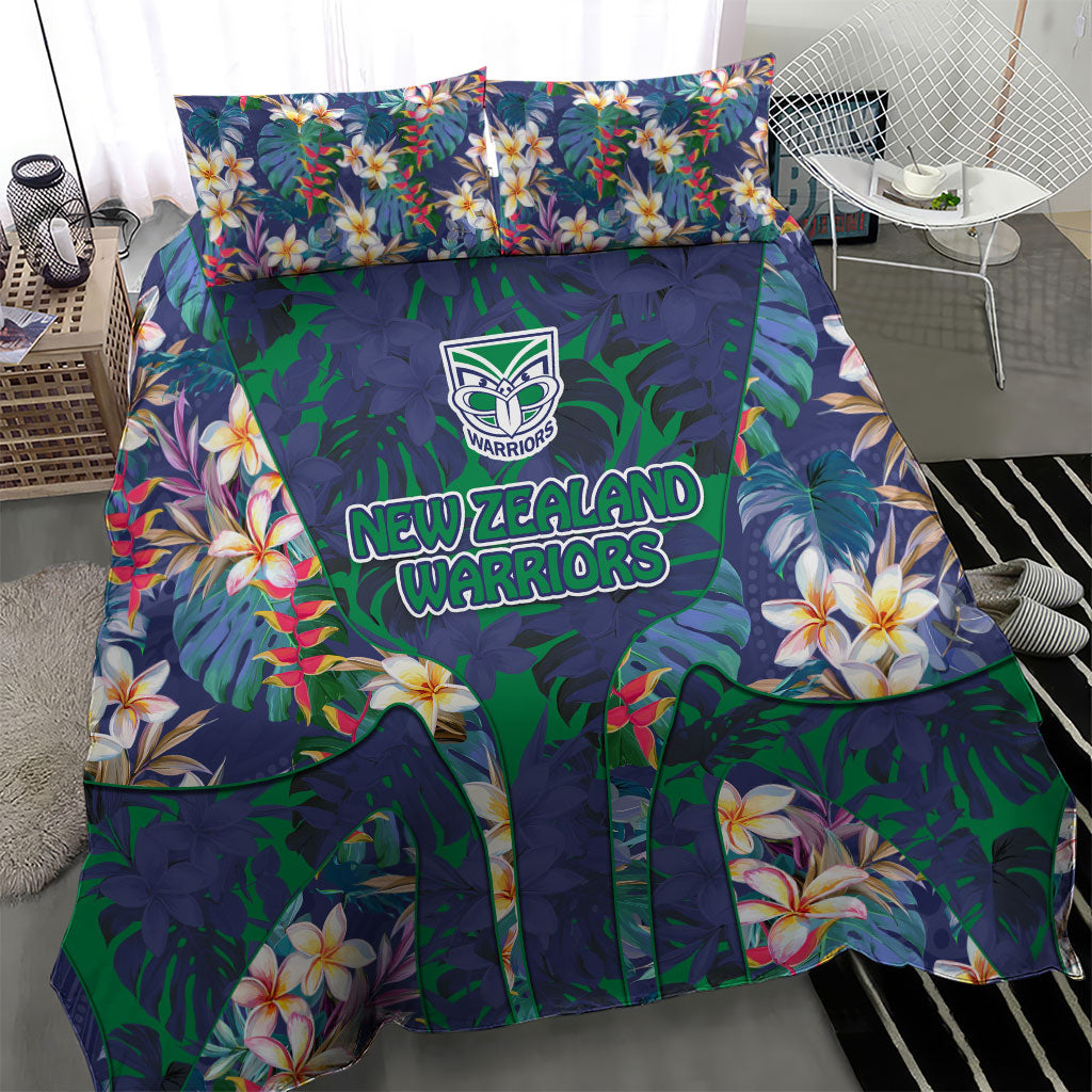 New Zealand Warriors Bedding Set Tropical Polynesian Floral Pattern With Green And Blue Accents
