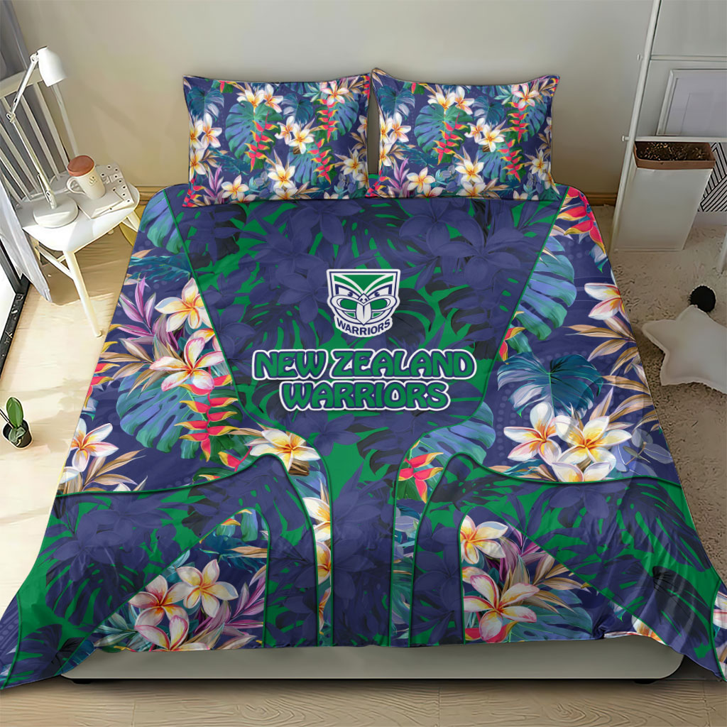 New Zealand Warriors Bedding Set Tropical Polynesian Floral Pattern With Green And Blue Accents