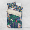 New Zealand Warriors Bedding Set Tropical Polynesian Floral Pattern With Green And Blue Accents