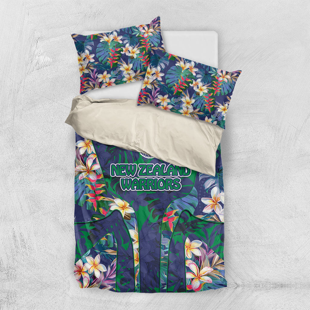 New Zealand Warriors Bedding Set Tropical Polynesian Floral Pattern With Green And Blue Accents
