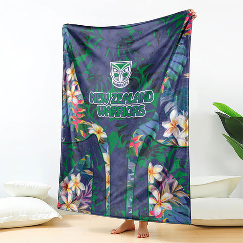 New Zealand Warriors Blanket Tropical Polynesian Floral Pattern With Green And Blue Accents