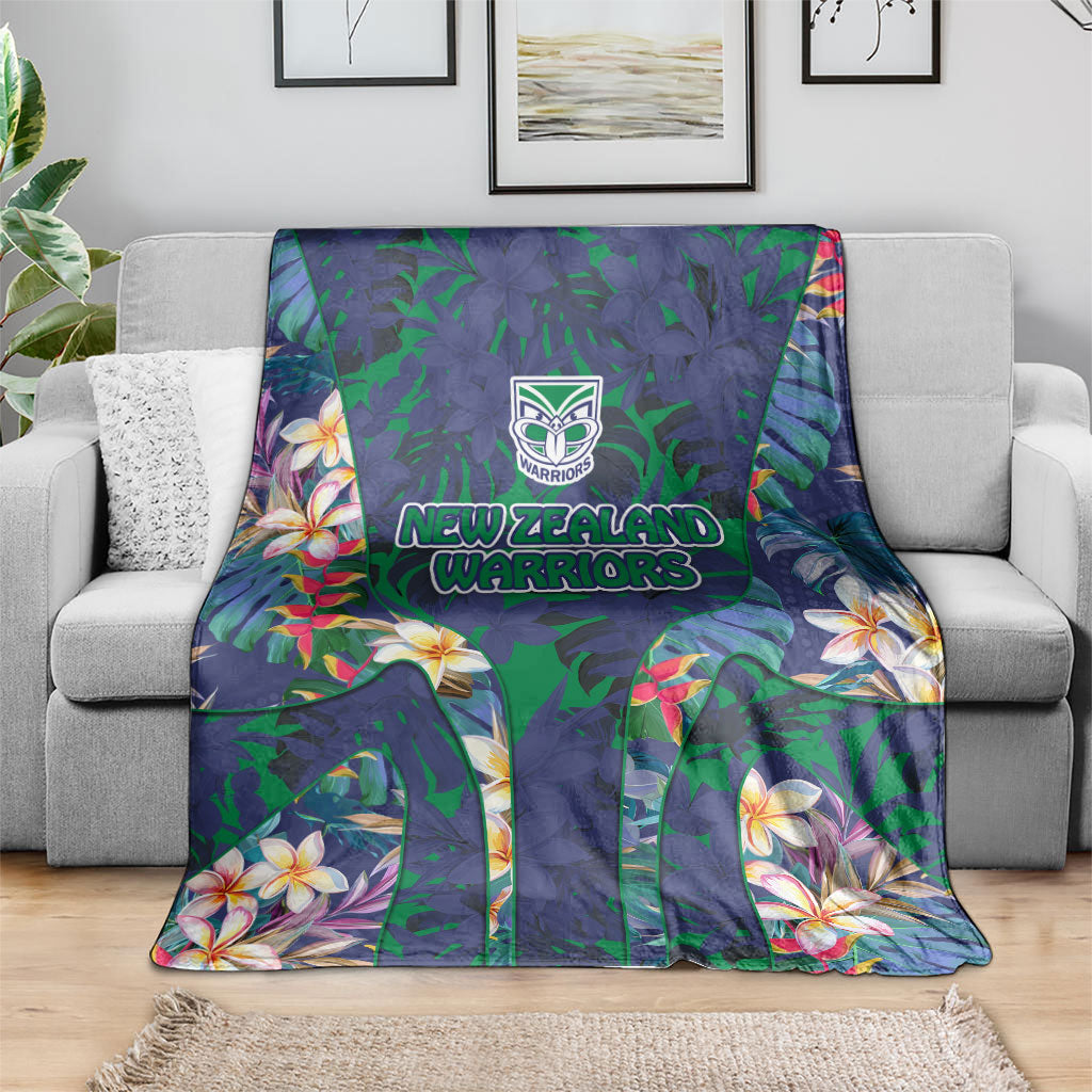 New Zealand Warriors Blanket Tropical Polynesian Floral Pattern With Green And Blue Accents