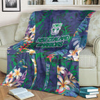 New Zealand Warriors Blanket Tropical Polynesian Floral Pattern With Green And Blue Accents