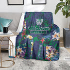 New Zealand Warriors Blanket Tropical Polynesian Floral Pattern With Green And Blue Accents