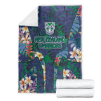 New Zealand Warriors Blanket Tropical Polynesian Floral Pattern With Green And Blue Accents