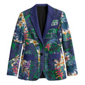 New Zealand Warriors Blazer Tropical Polynesian Floral Pattern With Green And Blue Accents