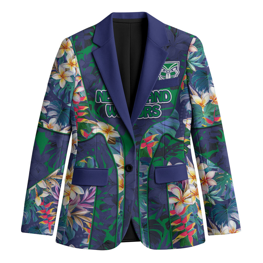 New Zealand Warriors Blazer Tropical Polynesian Floral Pattern With Green And Blue Accents