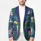 New Zealand Warriors Blazer Tropical Polynesian Floral Pattern With Green And Blue Accents