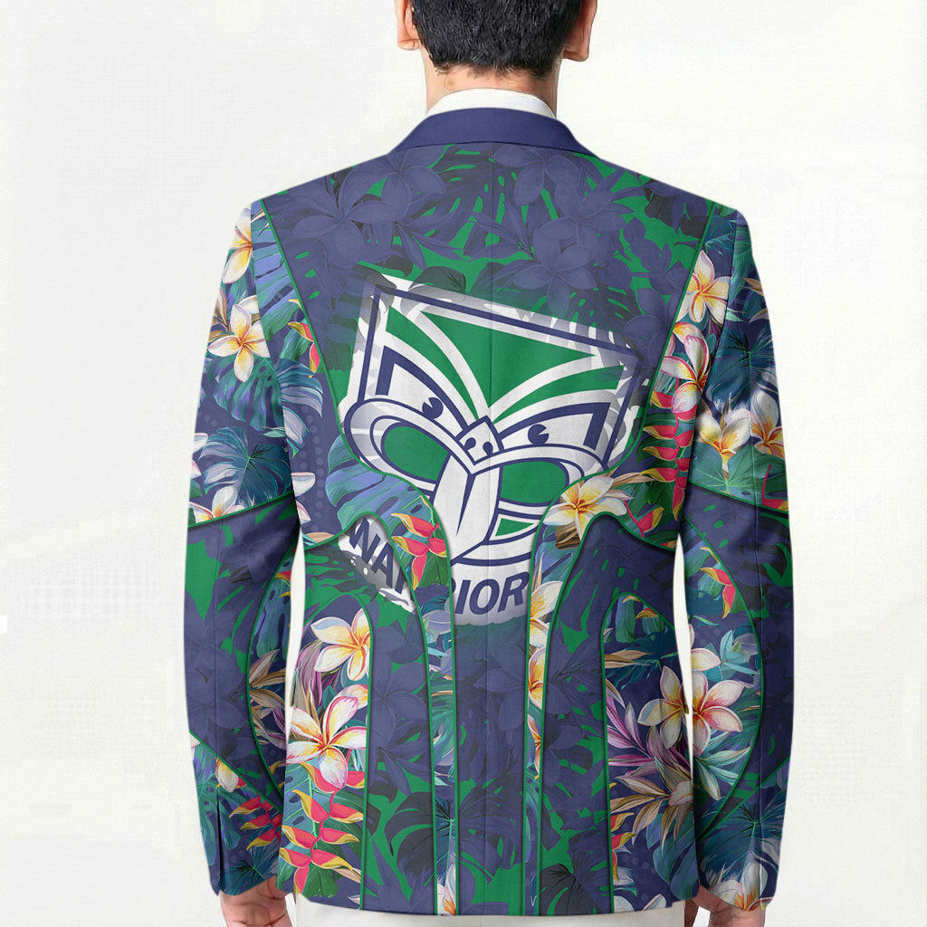 New Zealand Warriors Blazer Tropical Polynesian Floral Pattern With Green And Blue Accents