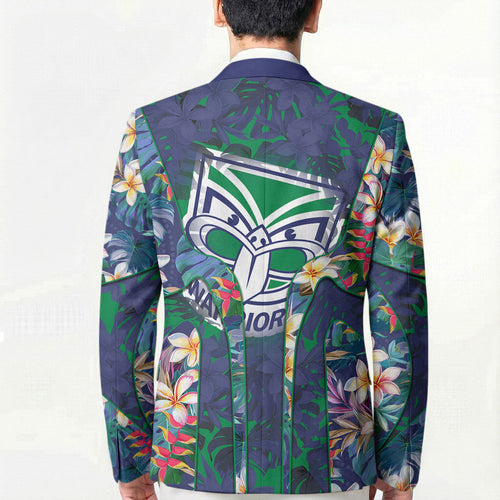 New Zealand Warriors Blazer Tropical Polynesian Floral Pattern With Green And Blue Accents