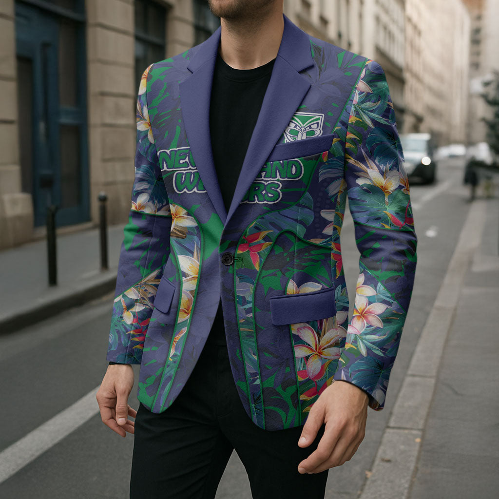 New Zealand Warriors Blazer Tropical Polynesian Floral Pattern With Green And Blue Accents