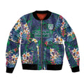 New Zealand Warriors Bomber Jacket Tropical Polynesian Floral Pattern With Green And Blue Accents