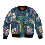 New Zealand Warriors Bomber Jacket Tropical Polynesian Floral Pattern With Green And Blue Accents