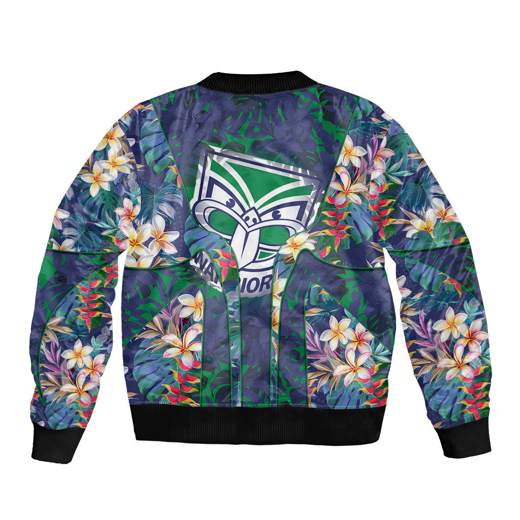 New Zealand Warriors Bomber Jacket Tropical Polynesian Floral Pattern With Green And Blue Accents