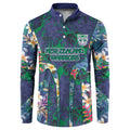 New Zealand Warriors Button Sweatshirt Tropical Polynesian Floral Pattern With Green And Blue Accents