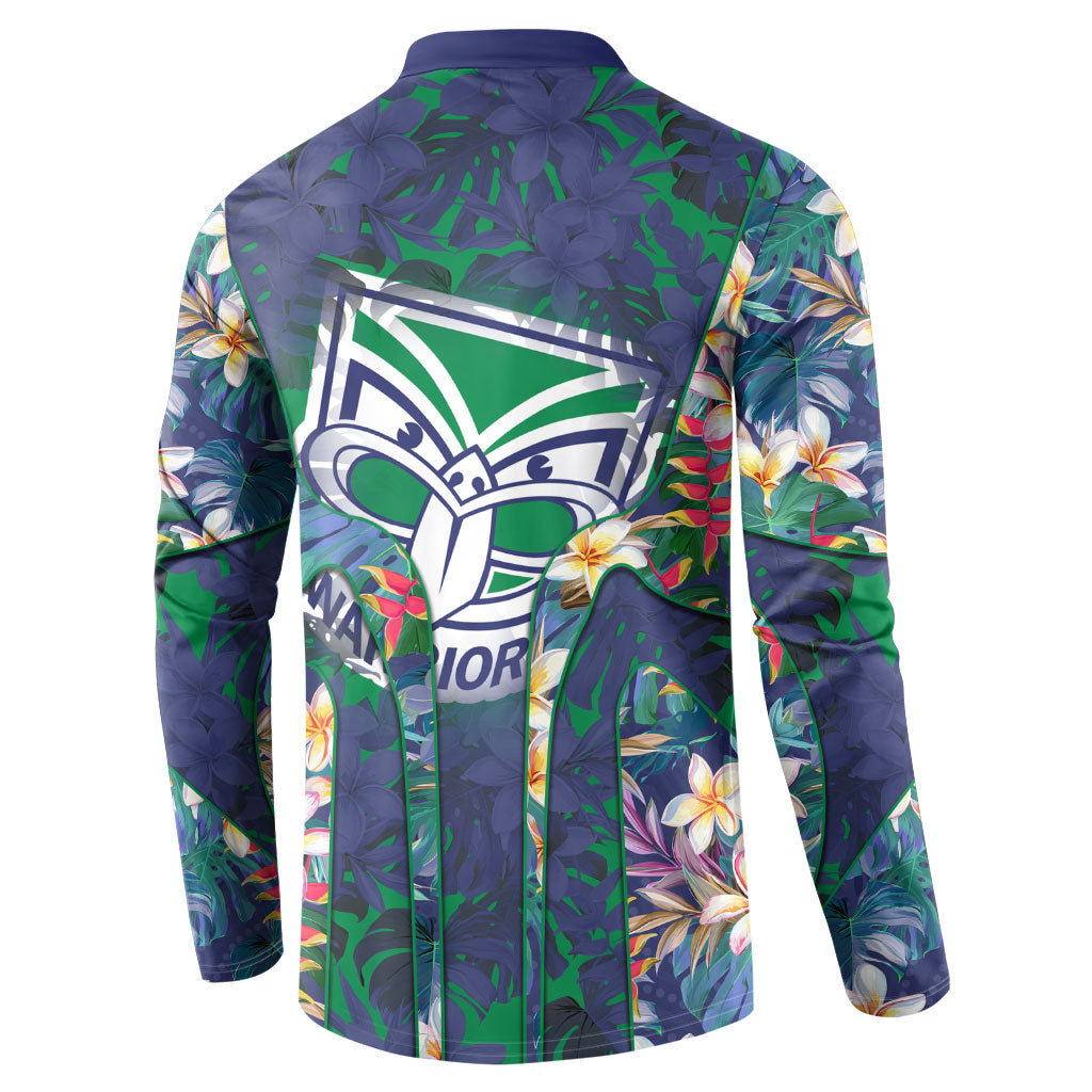 New Zealand Warriors Button Sweatshirt Tropical Polynesian Floral Pattern With Green And Blue Accents