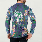 New Zealand Warriors Button Sweatshirt Tropical Polynesian Floral Pattern With Green And Blue Accents