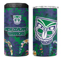 New Zealand Warriors 4 in 1 Can Cooler Tumbler Tropical Polynesian Floral Pattern With Green And Blue Accents