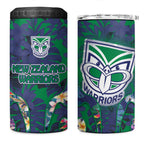 New Zealand Warriors 4 in 1 Can Cooler Tumbler Tropical Polynesian Floral Pattern With Green And Blue Accents