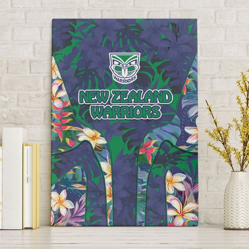 New Zealand Warriors Canvas Wall Art Tropical Polynesian Floral Pattern With Green And Blue Accents