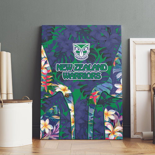 New Zealand Warriors Canvas Wall Art Tropical Polynesian Floral Pattern With Green And Blue Accents