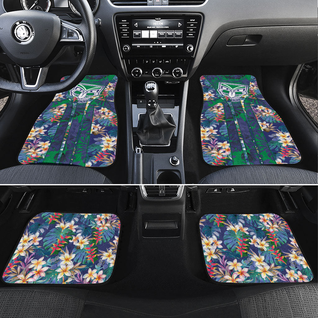 New Zealand Warriors Car Mats Tropical Polynesian Floral Pattern With Green And Blue Accents