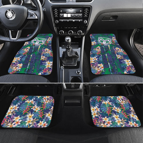 New Zealand Warriors Car Mats Tropical Polynesian Floral Pattern With Green And Blue Accents