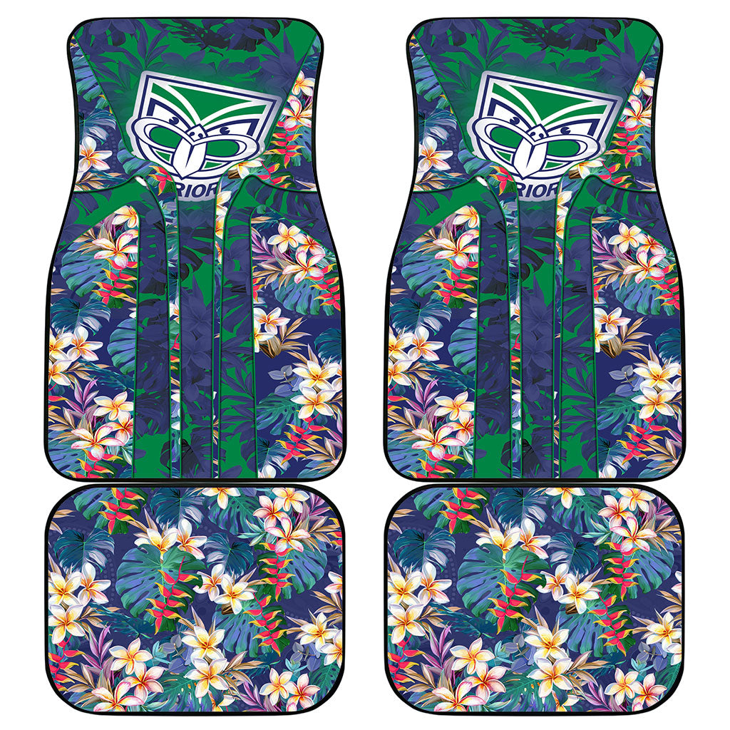 New Zealand Warriors Car Mats Tropical Polynesian Floral Pattern With Green And Blue Accents